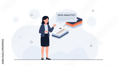Businesswoman presenting data analytics with charts and reports