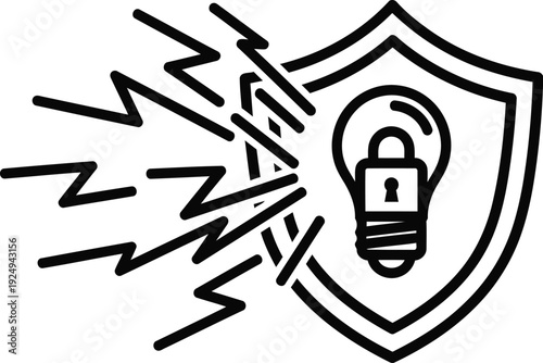 A graphic symbolizing a digital security breach or vulnerability in a protective shield.