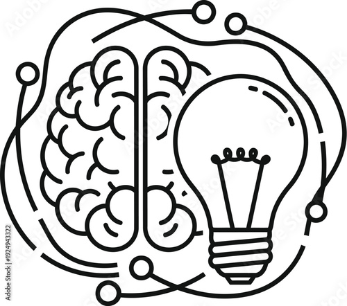 Intricate illustration of interconnected ideas with a lightbulb symbolizing innovation