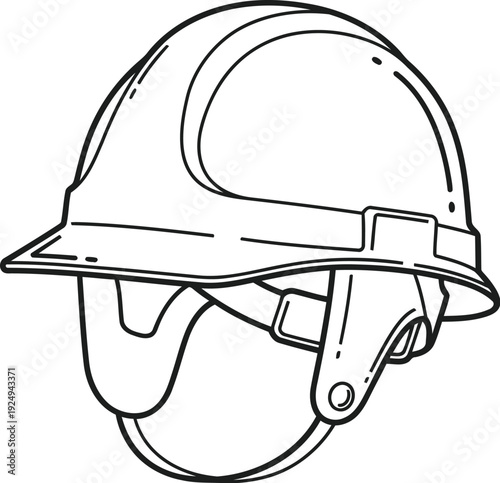 A protective hard hat with a face shield and chin strap for safety purposes