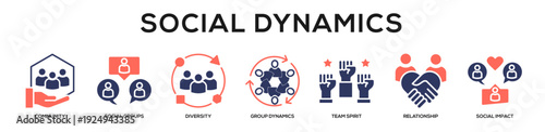 Glyphcolor - Social Dynamics web banner icon vector illustration concept for business with icon of Community, Social Groups, Diversity, Group Dynamics, Team Spirit, Relationship, Social.