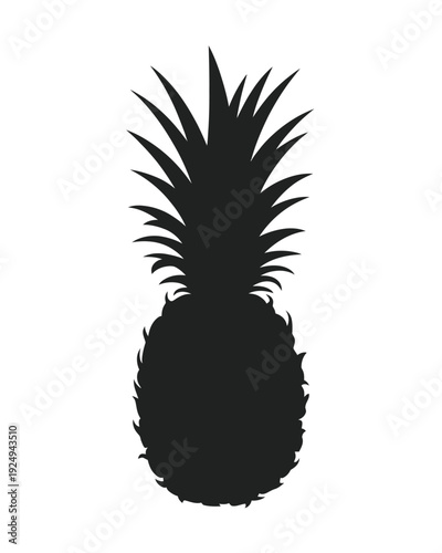 Silhouette of a pineapple with spiky crown and round body isolated on white background, Vector, illustration