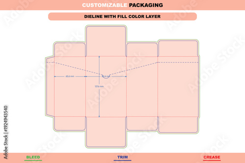 Side tear line tuck end boxes folding carton dieline template custom dimensions for stylish retail gift packaging design customizable professional die line