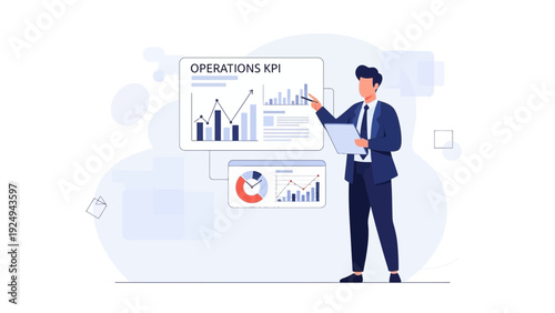 Businessman presenting operations KPI chart with data analysis and strategy
