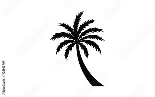 A sleek black and white illustration of a lone palm tree against a plain background isolated on white background, Vector, illustration