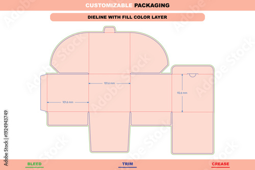 Toy gift cube folding box dieline for creative customizable packaging retail gift packaging design supported by stylish clean production ready die line