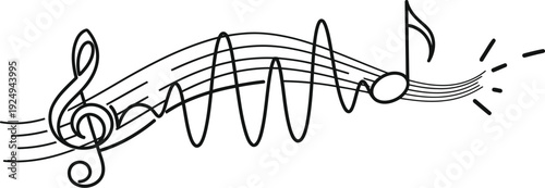 A stylized musical note with dynamic lines and a sparkle at the end