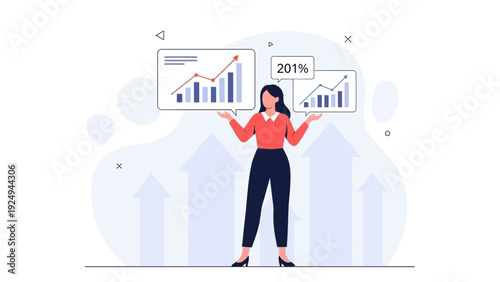 Businesswoman analyzing financial growth charts and statistics