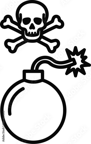 Dangerous explosive symbol with skull and crossbones on a spherical object