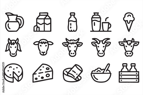 Dairy food icon pack for supermarket packaging and nutrition apps