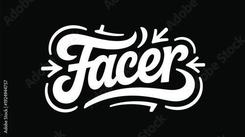 Elegant cursive logo design for a brand named facer with dynamic arrow accents isolated on white background, Vector, illustration