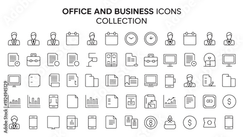 Minimalist office and business icons collection.