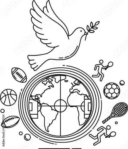 Elegant emblem featuring a dove with a compass and classical decorative elements