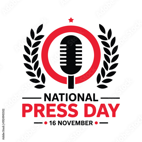 Celebration of national press day on november sixteenth with a microphone emblem isolated on white background, Vector, illustration