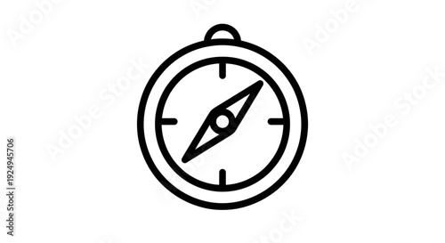 Simple black and white line art drawing of a navigational compass indicating magnetic north direction isolated on a white background.