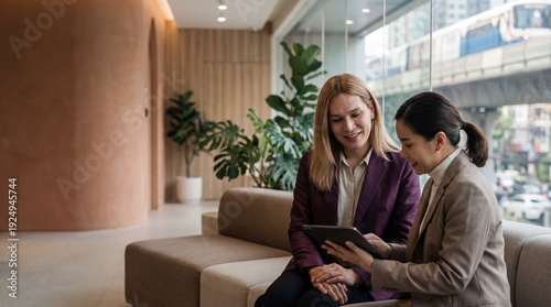 Transgender woman consult Thai doctor in Bangkok clinic, gender affirming care and healthcare concept with copy space on left