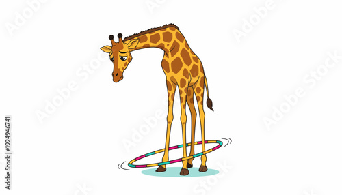 Graceful Giraffe Playing Hula Hoop with Skill and Balance.