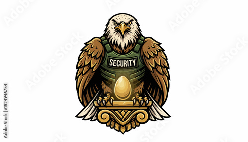 Majestic Eagle Security Emblem Protecting Golden Egg Illustration.