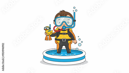 Cartoon Scuba Diver Character with Mask and Snorkel.