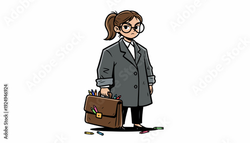 Young Professional Woman with Briefcase and Glasses.