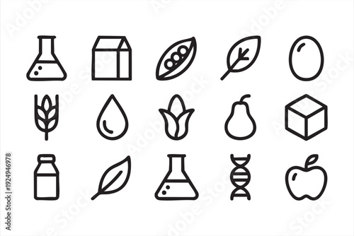 Farm to Lab Food Science Outline Icons for Innovation Concepts