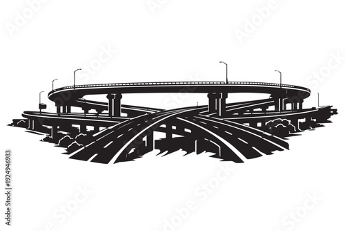 Highway Overpass Silhouette, Vector Illustration, Isolated on White Background