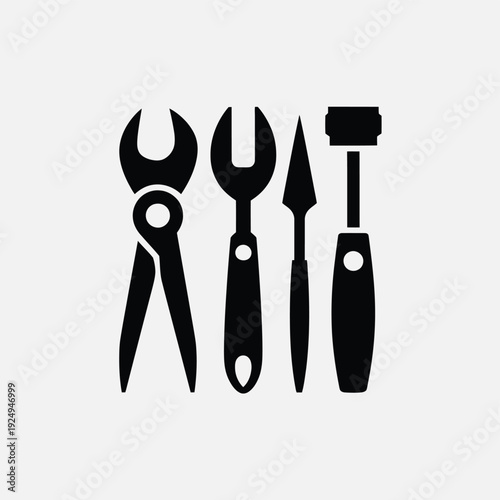 Set of classic hand tools including pliers, wrench, and screwdrivers isolated on white background, Vector, illustration