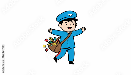 Happy Mailman Delivering Letters and Packages.