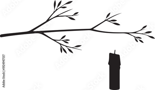 Abstract branch and candle vector silhouette illustration line art design
