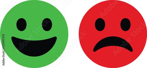 Contrasting emotions depicted through simple green happy and red sad faces