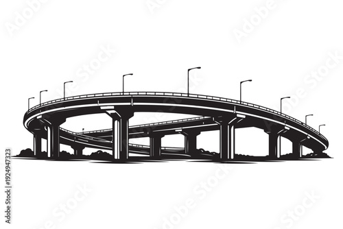 Highway Overpass Silhouette, Vector Illustration, Isolated on White Background
