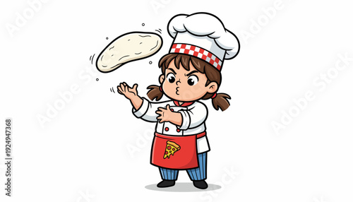 Little Chef Tossing Pizza Dough with Enthusiasm.