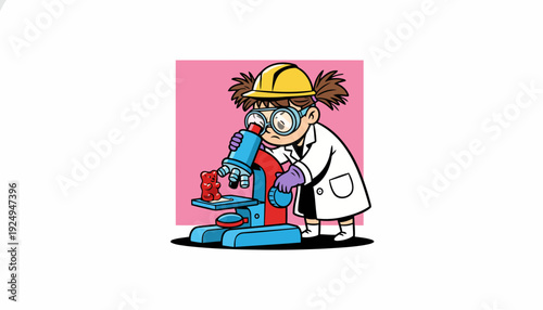 Young Girl Scientist Exploring with Microscope in Laboratory Setting.