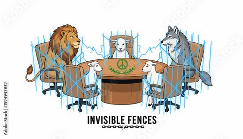Animals in a Business Meeting Around a Table.