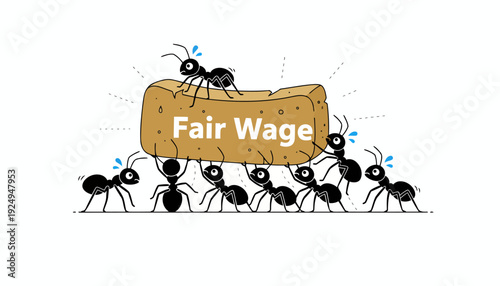 Ants Cooperating to Carry a Fair Wage Sign.