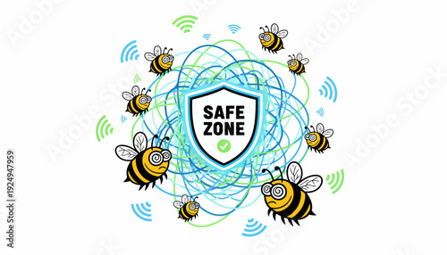 Safe Zone Shield with Bees and Wireless Signals.