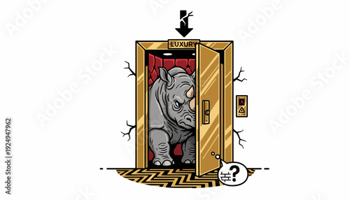 Rhino in an Elevator - A Humorous and Unexpected Encounter.