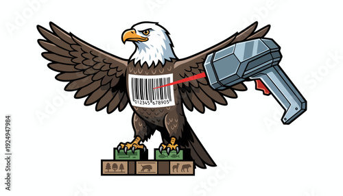 American Bald Eagle with Barcode and Scanner.