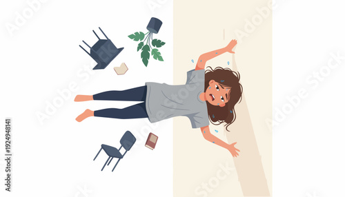 Young Woman Falling Down from a Height.
