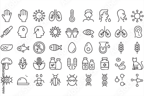 Immune Reaction and Allergen Outline Icons for Medical Infographics