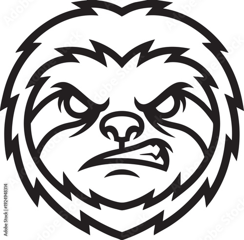 A fierce and meticulously designed illustration of a sloth displays an attitude with an expression of intense determination. 