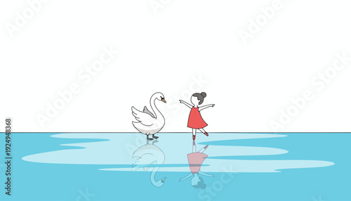 Young Girl and Swan on Ice.