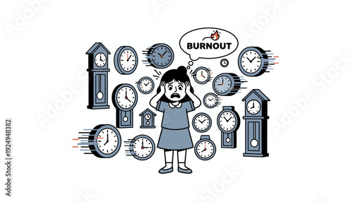 Young Girl Overwhelmed by Burnout and Time Pressure.