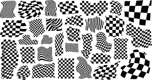 Collection of various black and white checkered and striped patterns
