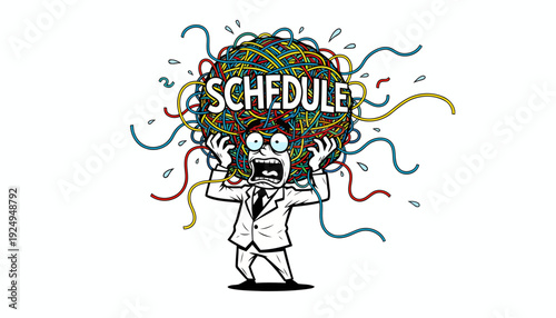 Stressed Businessman Carrying Heavy Schedule Ball Illustration.