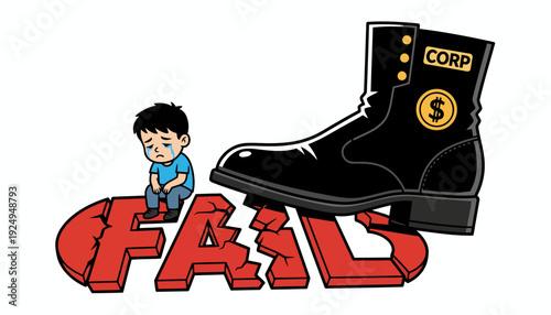 Sad Boy Corporate Failure Concept Illustration.