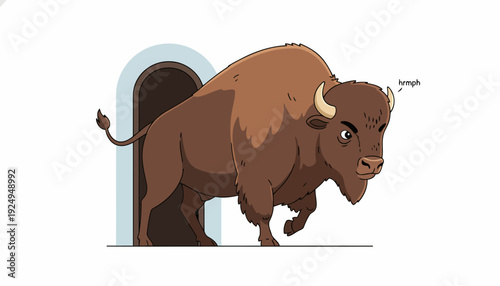 Powerful Wild Bison Emerging From Dark Cave Entrance.