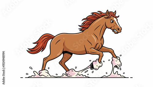 Dynamic Brown Horse Galloping with Splashing Water and Powerful Movement.