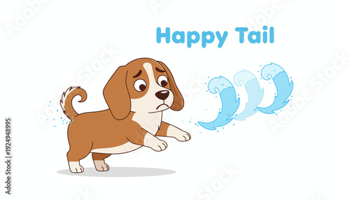 Cute Beagle Puppy Wagging Tail Happily Illustration.