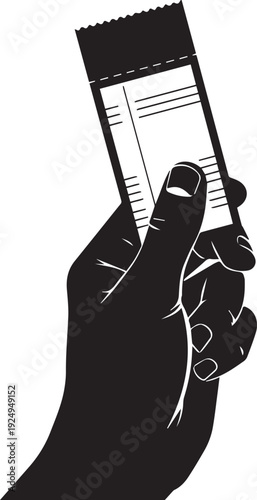 Hand holding racing ticket or lottery paper with lines vector silhouette illustration